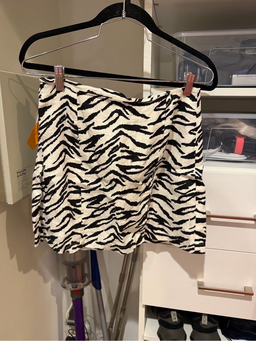 Reformation Linen Black & White Zebra-Print Mini Skirt
